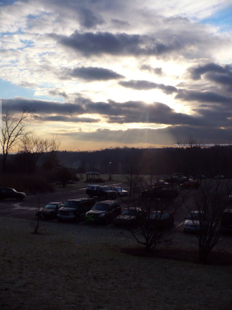 Sunrise over campus parking lot on Horsebarn Hill