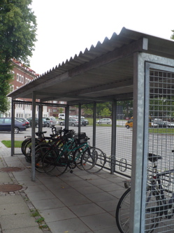 roofed bike rack on campus