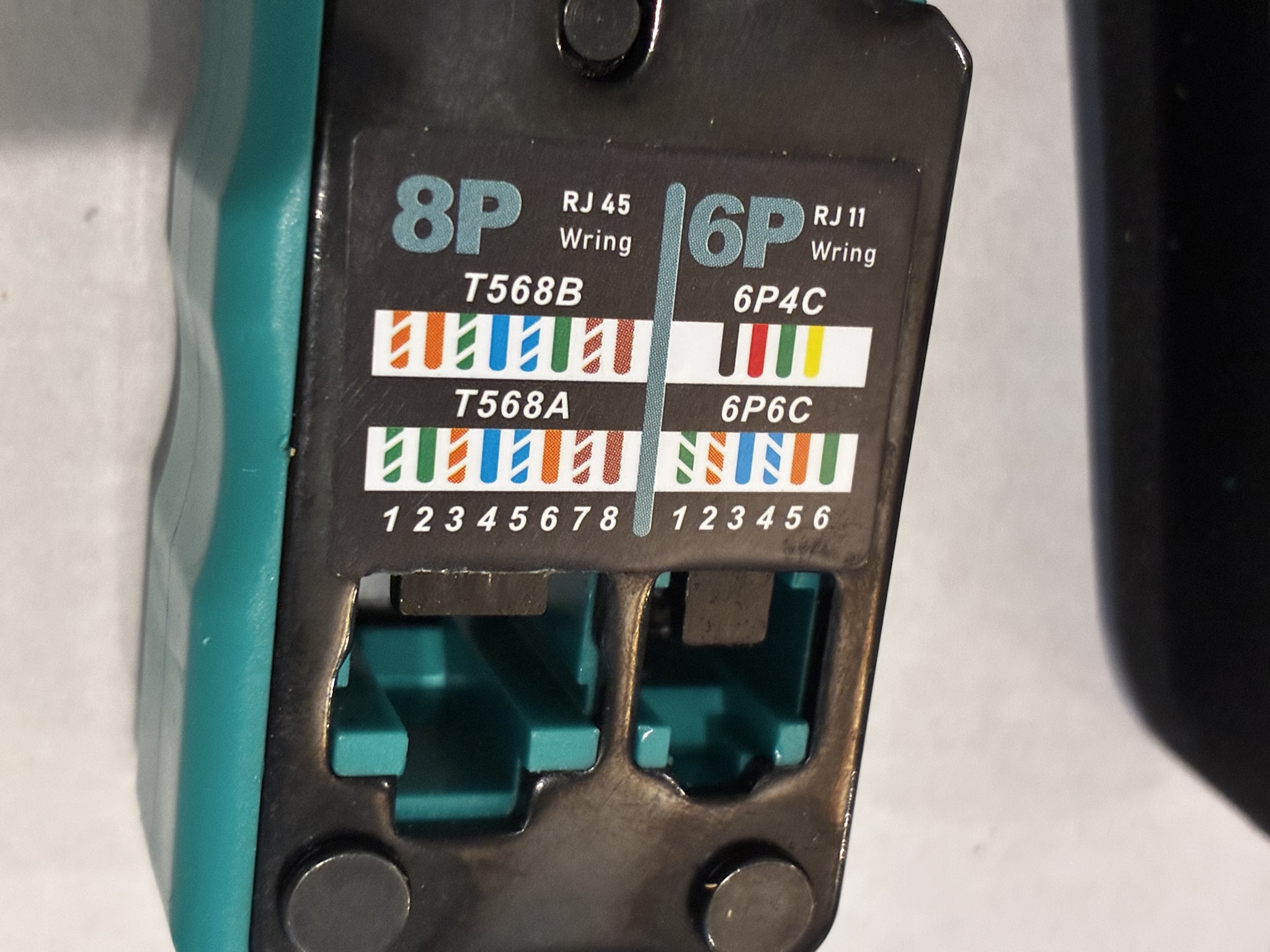 rj45 wiring guide on a crimping tool